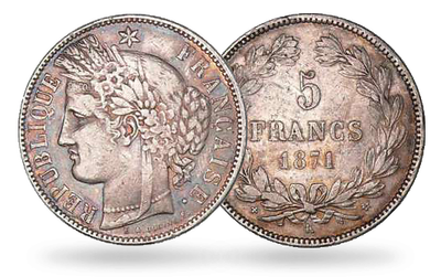Monnaie de 5 Francs en argent massif «Cérès IIIème République»